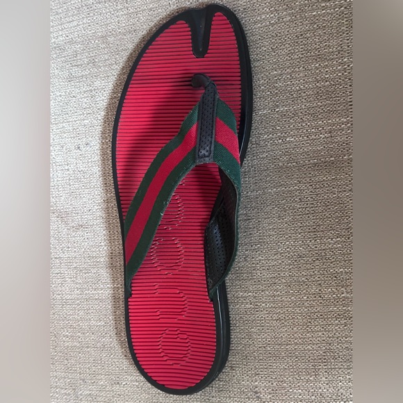 Gucci Gucci Web Green Red Thong Strap Men’ Rubber Sandals Size 10 G 11 US - Picture 7 of 11